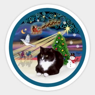"Christmas Magic" with a Black and White Tuxedo Cat Sticker